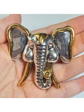 BEST Elephant Head Brooch Two Tone Vintage